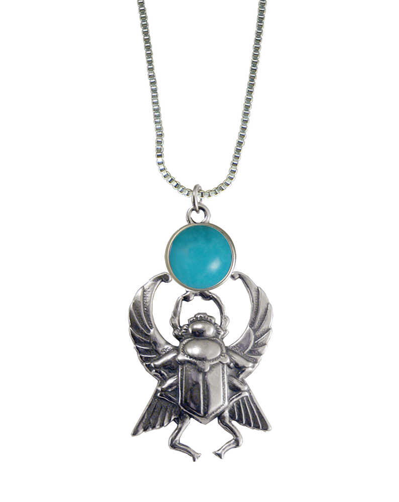Sterling Silver Sacred Scarab Pendant With Turquoise